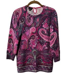 Talbots Pure Cashmere Sweater Pink Paisley 3/4 Sleeve Women's Small Soft‎ Girl
